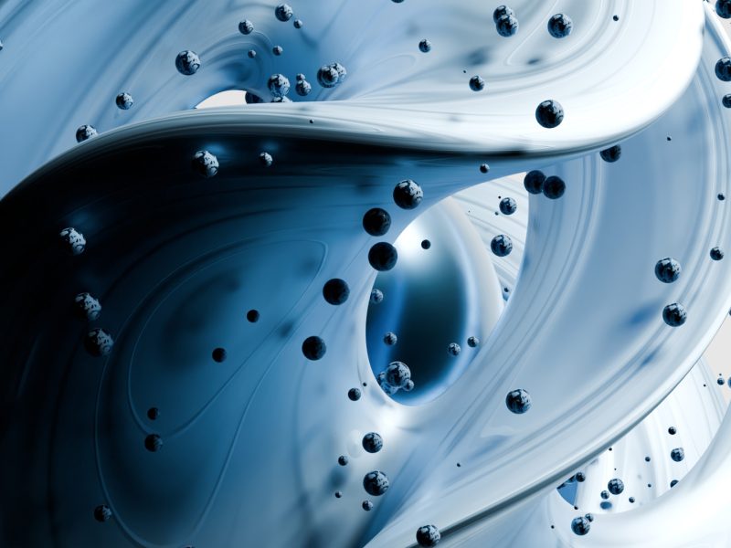 Abstract image featuring smooth, swirling blue and white shapes with small, spherical black elements scattered throughout. The forms flow dynamically, creating a sense of movement and depth against a clean, light background. This 3D design captures the essence of a contemporary artist's vision. Team of an Artist and a Photographer